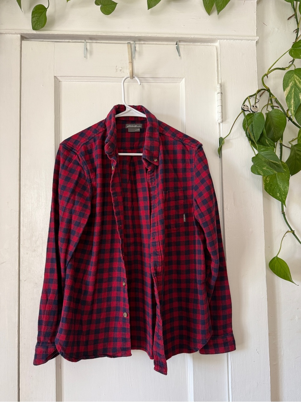 Eddie Bauer Red and Black Plaid Button-Down Shirt